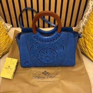 Patricia Nash Blue and Brown Satchel with Textured Pattern